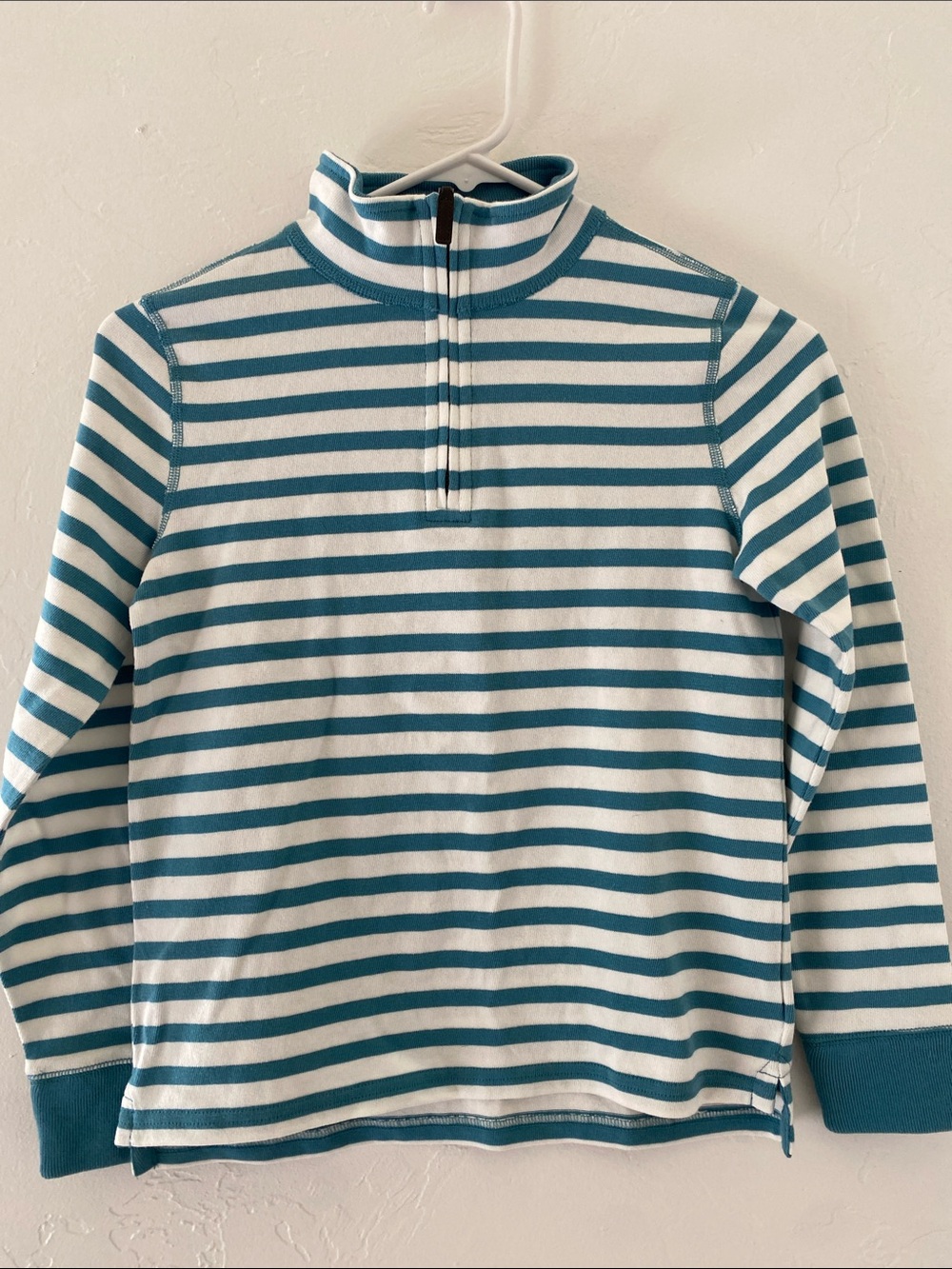 Youth Crewcuts Teal and White Striped Half-Zip Sweater